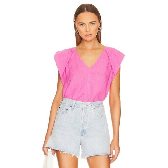 Velvet by Graham & Spencer Ava Top in Flamingo Small New Womens Linen Blouse - Picture 2 of 12
